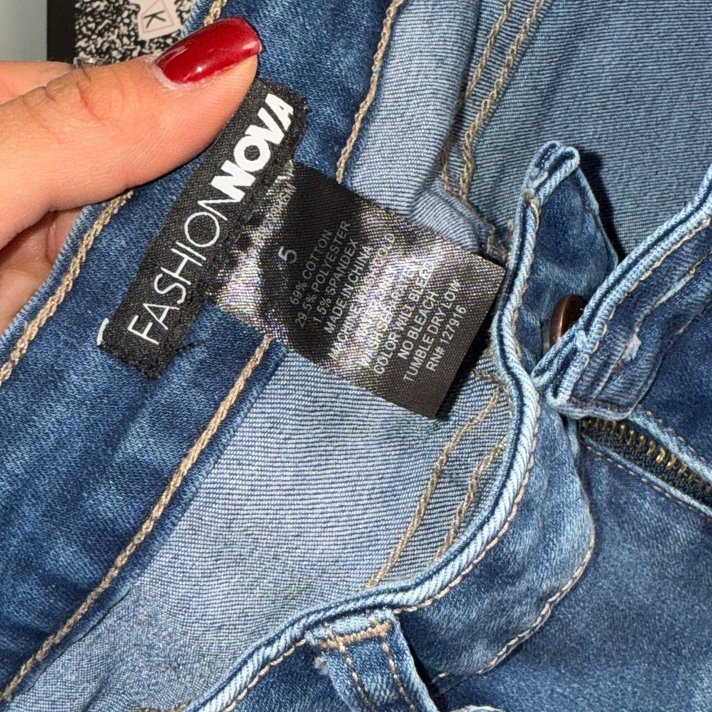 Fashion Nova Dark Blue Distressed Skinny Jeans - Picture 3 of 8